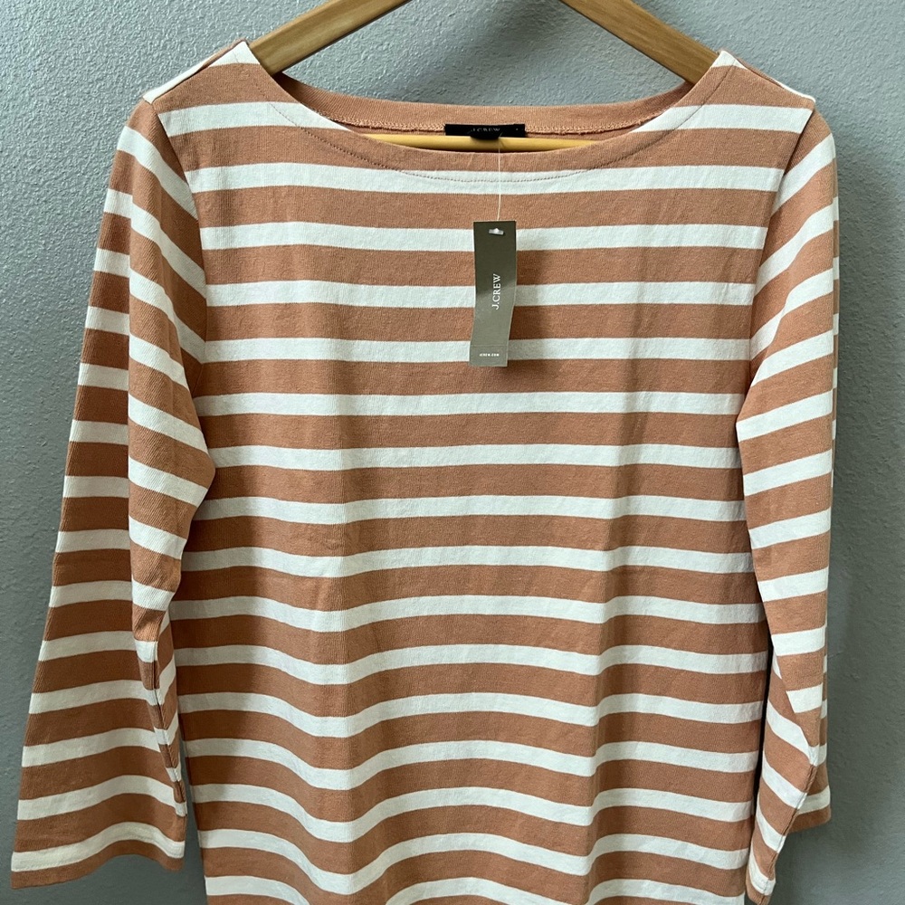 J. Crew Women's Long Sleeve Striped Top - Tan and White